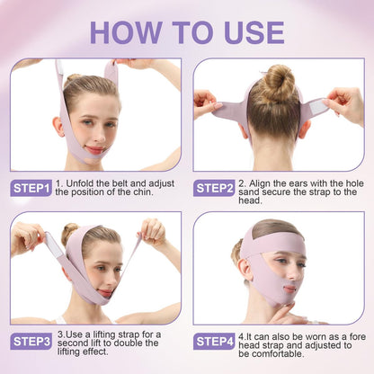 Purple Face Lift Belt - Forehead Lift Band, Breathable Comfort Pressure Forehead Bandage, Chin Up Face Lifting V-Shaped Strap