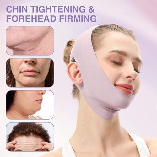 Purple Face Lift Belt - Forehead Lift Band, Breathable Comfort Pressure Forehead Bandage, Chin Up Face Lifting V-Shaped Strap - görsel 13
