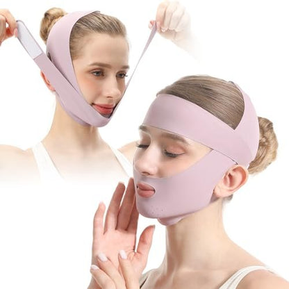 Purple Face Lift Belt - Forehead Lift Band, Breathable Comfort Pressure Forehead Bandage, Chin Up Face Lifting V-Shaped Strap
