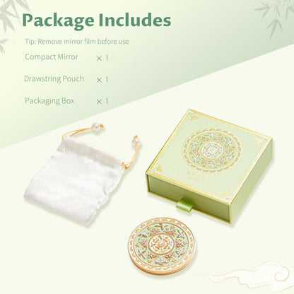Imperblooms Compact Mirror - Mini Travel Makeup Mirror with Magnification, Portable Folding Vanity Mirror for Purse, Bag, or Pocket - Includes Cute Storage Pouch (Green, 3x3 inch) Avelisse