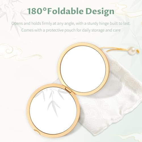 Imperblooms Compact Mirror - Mini Travel Makeup Mirror with Magnification, Portable Folding Vanity Mirror for Purse, Bag, or Pocket - Includes Cute Storage Pouch (Green, 3x3 inch) Avelisse
