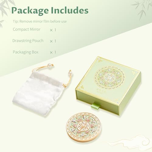 Imperblooms Compact Mirror - Mini Travel Makeup Mirror with Magnification, Portable Folding Vanity Mirror for Purse, Bag, or Pocket - Includes Cute Storage Pouch (Green, 3x3 inch) Avelisse