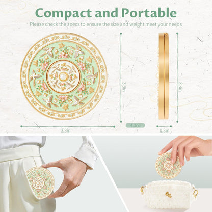 Imperblooms Compact Mirror - Mini Travel Makeup Mirror with Magnification, Portable Folding Vanity Mirror for Purse, Bag, or Pocket - Includes Cute Storage Pouch (Green, 3x3 inch) Avelisse