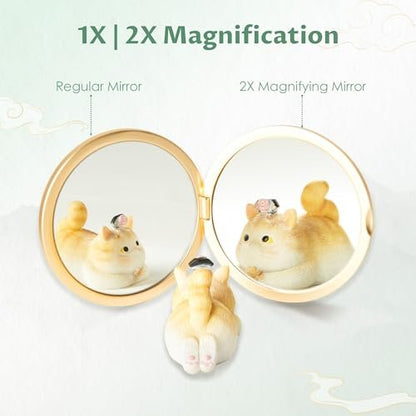 Imperblooms Compact Mirror - Mini Travel Makeup Mirror with Magnification, Portable Folding Vanity Mirror for Purse, Bag, or Pocket - Includes Cute Storage Pouch (Green, 3x3 inch) Avelisse