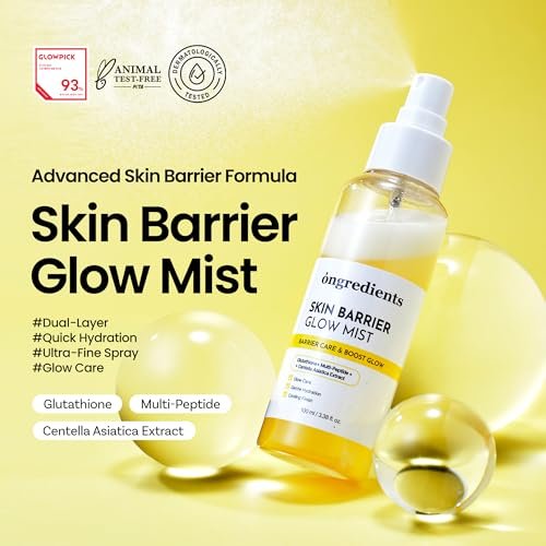 ONGREDIENTS Skin Barrier Glow Mist - Dual-Layer Facial Mist with 98% Pure Glutathione, Multi-Peptide, Centella, Ultra-Fine Spray, Cooling, for Dry and Sensitive Skin, Korean Skin Care, 3.38 fl. oz. Avelisse