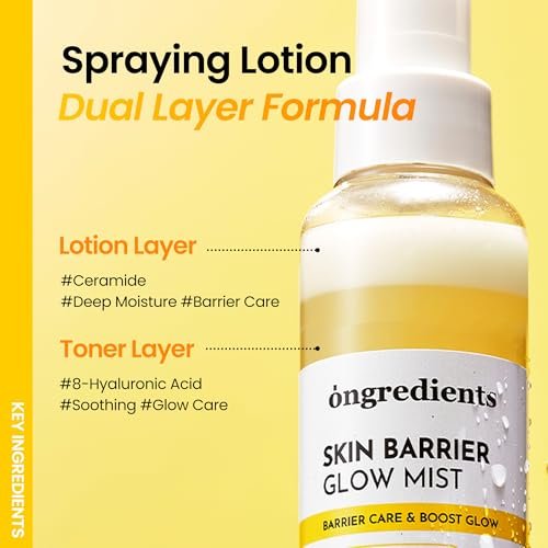 ONGREDIENTS Skin Barrier Glow Mist - Dual-Layer Facial Mist with 98% Pure Glutathione, Multi-Peptide, Centella, Ultra-Fine Spray, Cooling, for Dry and Sensitive Skin, Korean Skin Care, 3.38 fl. oz. Avelisse