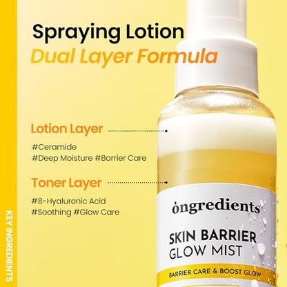 ONGREDIENTS Skin Barrier Glow Mist - Dual-Layer Facial Mist with 98% Pure Glutathione, Multi-Peptide, Centella, Ultra-Fine Spray, Cooling, for Dry and Sensitive Skin, Korean Skin Care, 3.38 fl. oz. Avelisse