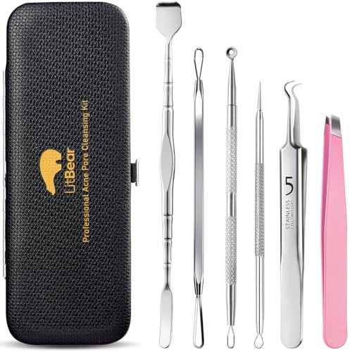 Litbear 6-Piece Stainless Steel Blackhead Remover Tool Kit with Leather Case – Pimple Popper & Acne Extractor for Deep Cleansing - görsel 2
