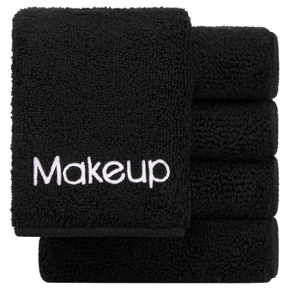 GLIMGLINT Makeup Remover Wash Cloths 5 Pack – Soft Black Microfiber Face Towels, 13 x 13 in, Reusable Facial Cleansing Cloths