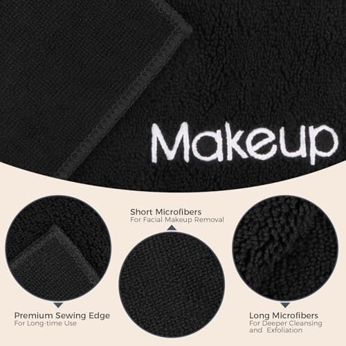GLIMGLINT Makeup Remover Wash Cloths 5 Pack – Soft Black Microfiber Face Towels, 13 x 13 in, Reusable Facial Cleansing Cloths - görsel 8