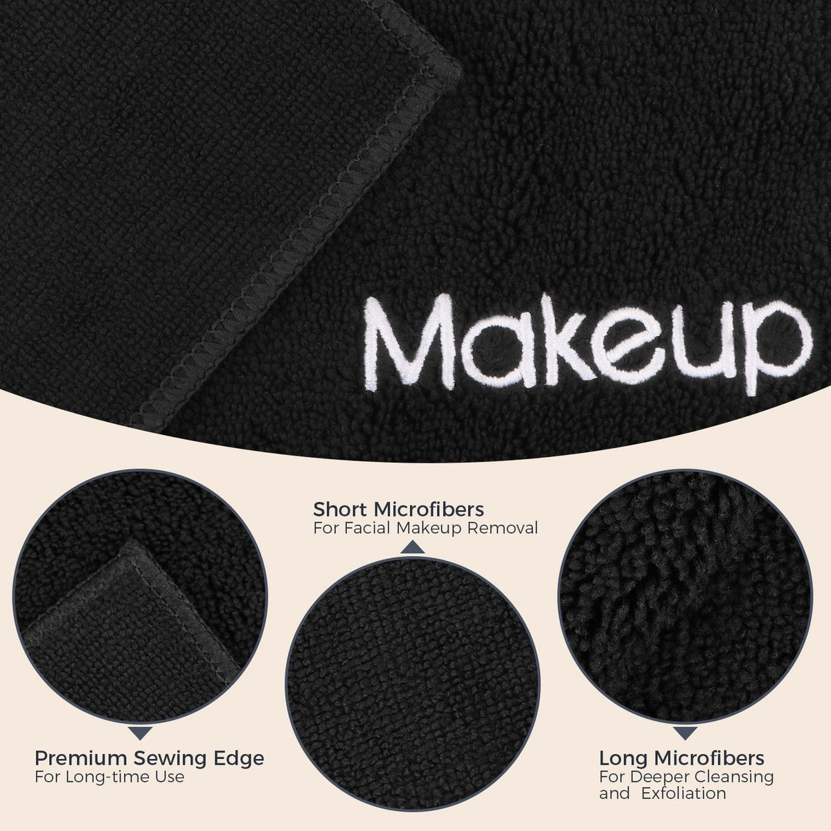 GLIMGLINT Makeup Remover Wash Cloths 5 Pack – Soft Black Microfiber Face Towels, 13 x 13 in, Reusable Facial Cleansing Cloths - görsel 7
