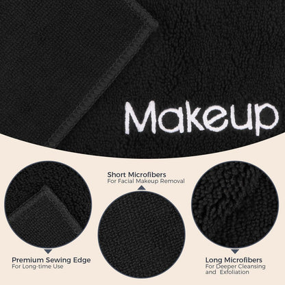 GLIMGLINT Makeup Remover Wash Cloths 5 Pack – Soft Black Microfiber Face Towels, 13 x 13 in, Reusable Facial Cleansing Cloths