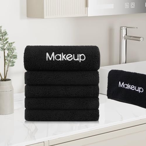 GLIMGLINT Makeup Remover Wash Cloths 5 Pack – Soft Black Microfiber Face Towels, 13 x 13 in, Reusable Facial Cleansing Cloths - görsel 6