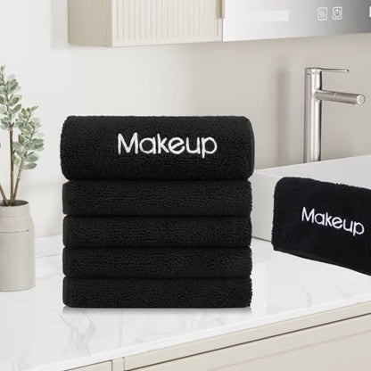 GLIMGLINT Makeup Remover Wash Cloths 5 Pack – Soft Black Microfiber Face Towels, 13 x 13 in, Reusable Facial Cleansing Cloths