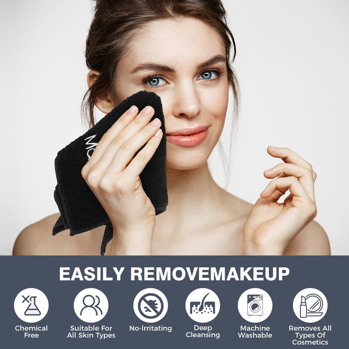 GLIMGLINT Makeup Remover Wash Cloths 5 Pack – Soft Black Microfiber Face Towels, 13 x 13 in, Reusable Facial Cleansing Cloths - görsel 9