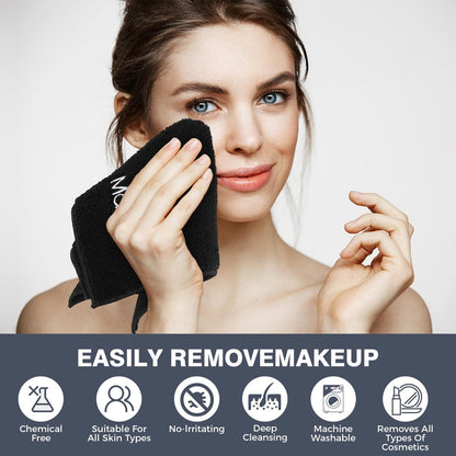GLIMGLINT Makeup Remover Wash Cloths 5 Pack – Soft Black Microfiber Face Towels, 13 x 13 in, Reusable Facial Cleansing Cloths