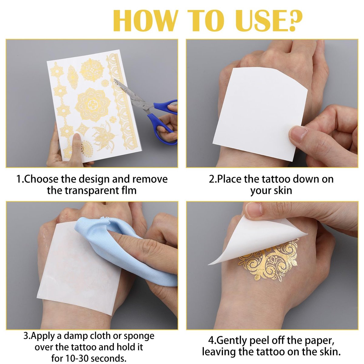 Nogeqi 9 Sheets Gold Temporary Tattoos for Women – Glitter Flash Tattoo Stickers Metallic Sun Moon Star for Festivals Parties Makeup Cosplay - görsel 5
