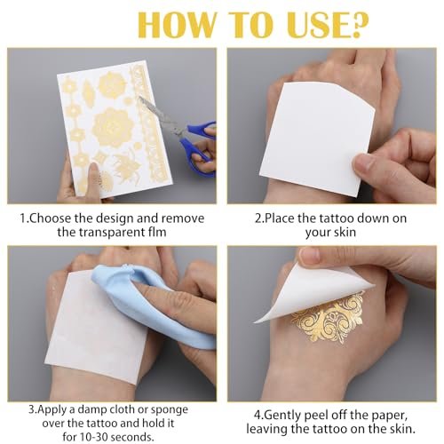 Nogeqi 9 Sheets Gold Temporary Tattoos for Women – Glitter Flash Tattoo Stickers Metallic Sun Moon Star for Festivals Parties Makeup Cosplay - görsel 6