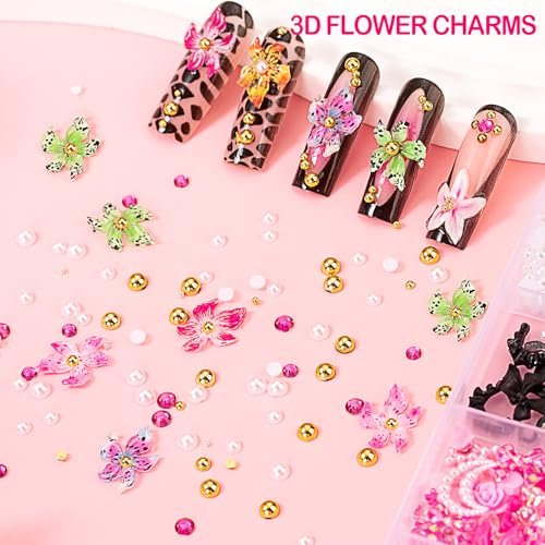 8000pcs 3D Nail Charms and Gems - Cute Rhinestones Variety Pack for Nail Art, Butterfly Bow Moon Star Flower Gold Pearls - görsel 7