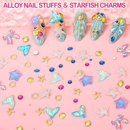 8000pcs 3D Nail Charms and Gems - Cute Rhinestones Variety Pack for Nail Art, Butterfly Bow Moon Star Flower Gold Pearls