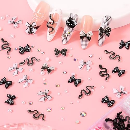 8000pcs 3D Nail Charms and Gems - Cute Rhinestones Variety Pack for Nail Art, Butterfly Bow Moon Star Flower Gold Pearls - görsel 3