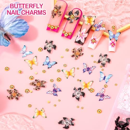 8000pcs 3D Nail Charms and Gems - Cute Rhinestones Variety Pack for Nail Art, Butterfly Bow Moon Star Flower Gold Pearls - görsel 5