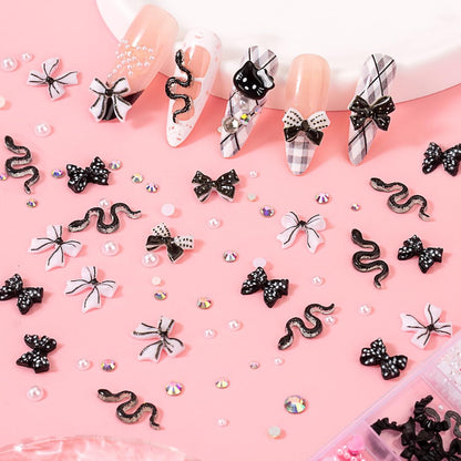 8000pcs 3D Nail Charms and Gems - Cute Rhinestones Variety Pack for Nail Art, Butterfly Bow Moon Star Flower Gold Pearls
