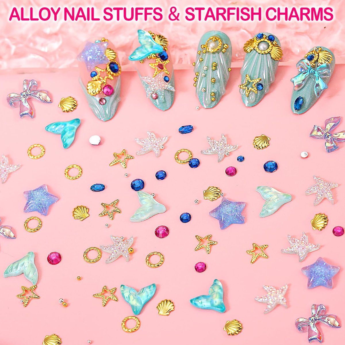 8000pcs 3D Nail Charms and Gems - Cute Rhinestones Variety Pack for Nail Art, Butterfly Bow Moon Star Flower Gold Pearls - görsel 12