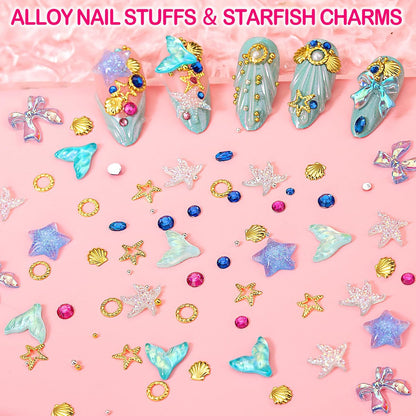 8000pcs 3D Nail Charms and Gems - Cute Rhinestones Variety Pack for Nail Art, Butterfly Bow Moon Star Flower Gold Pearls