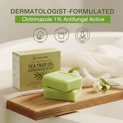 PHARMBANNER Tea Tree Antifungal Soap Bar – 2-Pack, 4.1 oz Each – Body Wash for Acne, Folliculitis, Jock Itch, Ringworm, Athlete’s Foot, Body Odor & Eczema Avelisse
