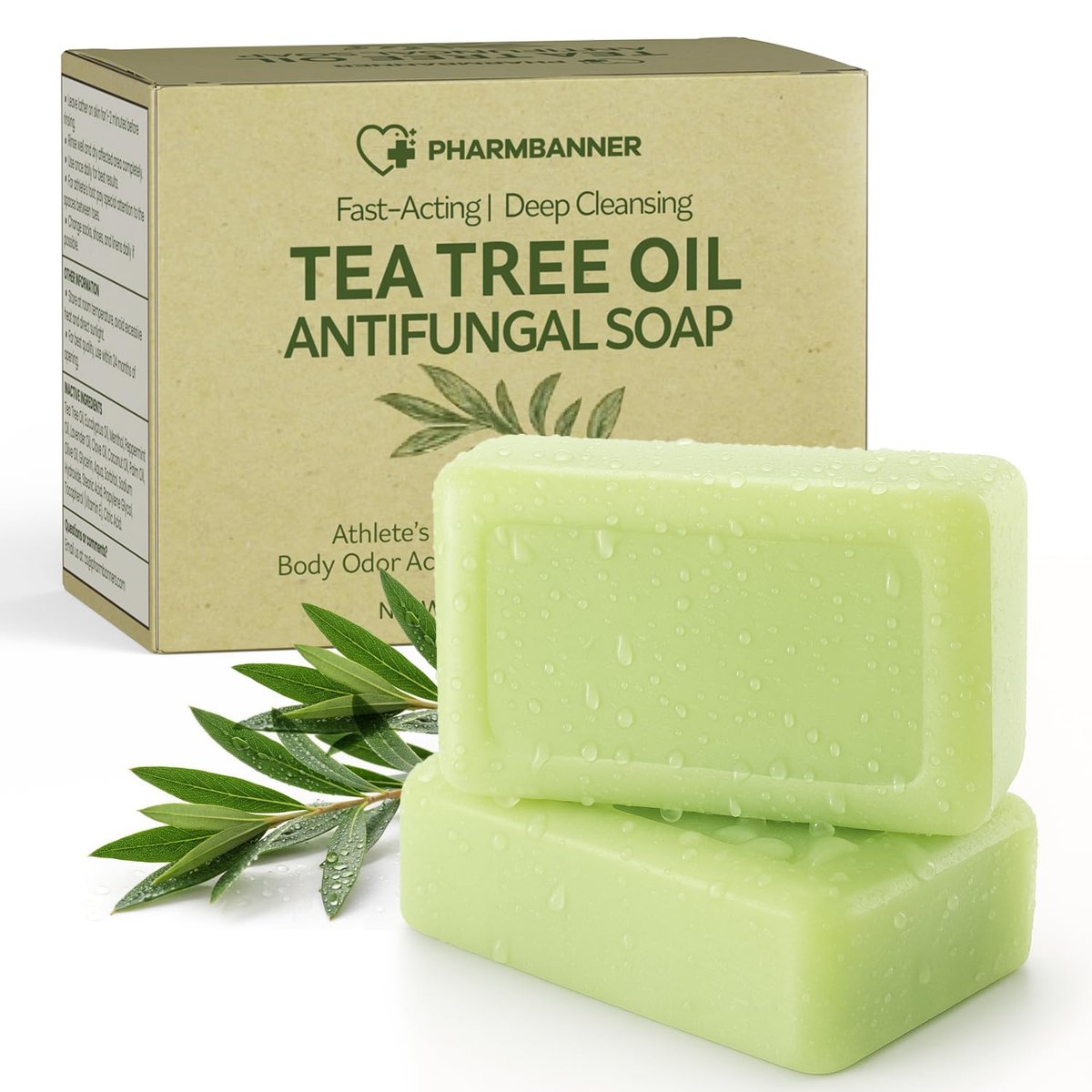 PHARMBANNER Tea Tree Antifungal Soap Bar – 2-Pack, 4.1 oz Each – Body Wash for Acne, Folliculitis, Jock Itch, Ringworm, Athlete’s Foot, Body Odor & Eczema Avelisse