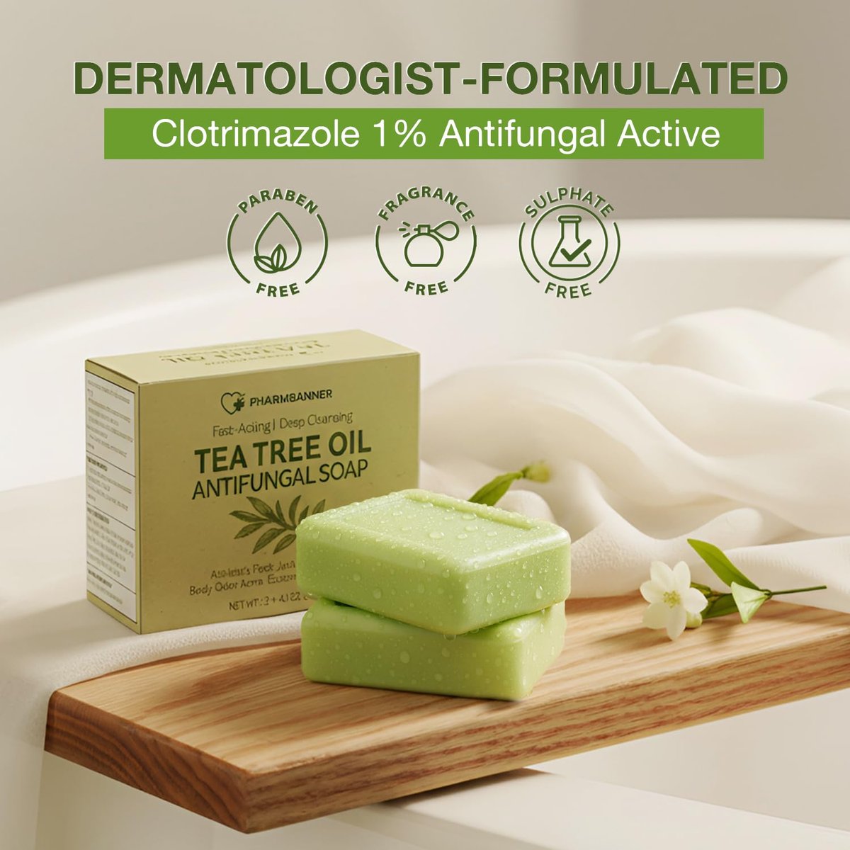 PHARMBANNER Tea Tree Antifungal Soap Bar – 2-Pack, 4.1 oz Each – Body Wash for Acne, Folliculitis, Jock Itch, Ringworm, Athlete’s Foot, Body Odor & Eczema Avelisse
