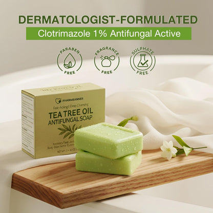 PHARMBANNER Tea Tree Antifungal Soap Bar – 2-Pack, 4.1 oz Each – Body Wash for Acne, Folliculitis, Jock Itch, Ringworm, Athlete’s Foot, Body Odor & Eczema Avelisse