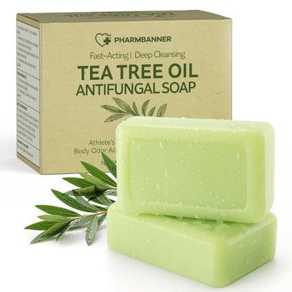 PHARMBANNER Tea Tree Antifungal Soap Bar – 2-Pack, 4.1 oz Each – Body Wash for Acne, Folliculitis, Jock Itch, Ringworm, Athlete’s Foot, Body Odor & Eczema Avelisse