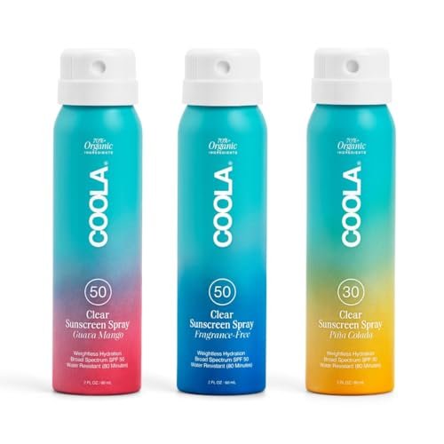 COOLA Organic Sunscreen SPF 50 & 30 Sunblock Spray Kit, Dermatologist Tested, Vegan & Gluten Free, Travel Size, 3 Pack (2 Fl Oz Total) Avelisse