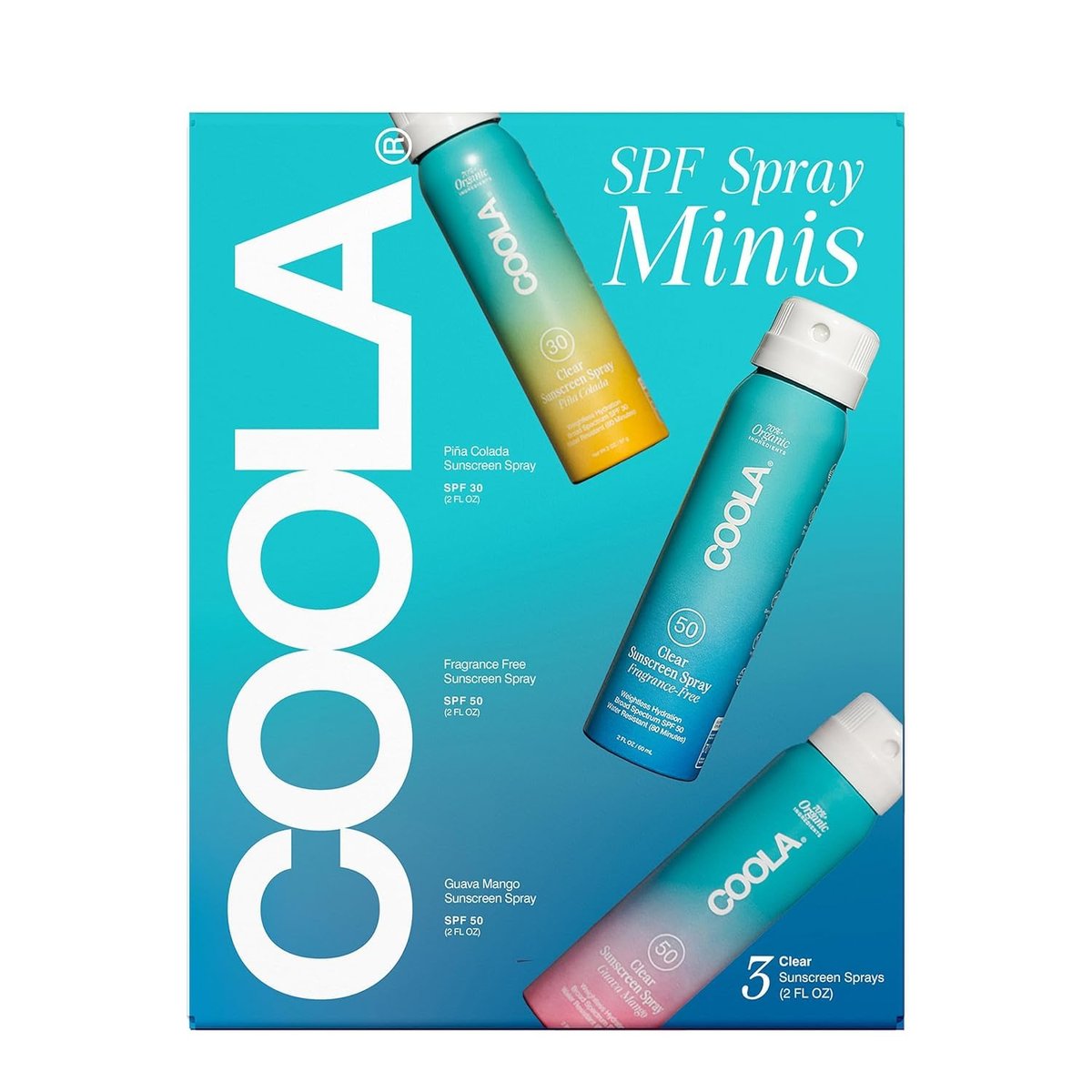 COOLA Organic Sunscreen SPF 50 & 30 Sunblock Spray Kit, Dermatologist Tested, Vegan & Gluten Free, Travel Size, 3 Pack (2 Fl Oz Total) Avelisse