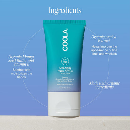 COOLA Anti-Aging Hand Cream SPF 30 - Moisturizing Sunscreen with Mango Seed Butter & Vitamin E, 2 Fl Oz