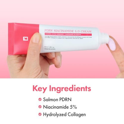 TOSOWOONG PDRN Niacinamide 5.0 Cream – Dark Spot Remover & Hydrating Moisturizer with Salmon DNA, Korean Skincare 50ml Avelisse