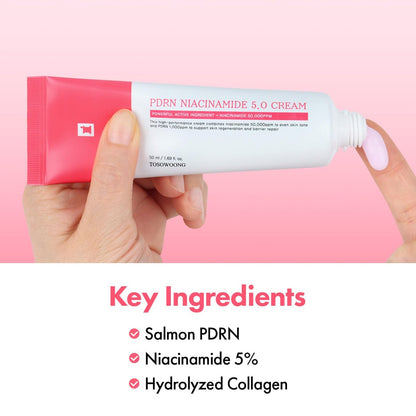 TOSOWOONG PDRN Niacinamide 5.0 Cream – Dark Spot Remover & Hydrating Moisturizer with Salmon DNA, Korean Skincare 50ml Avelisse