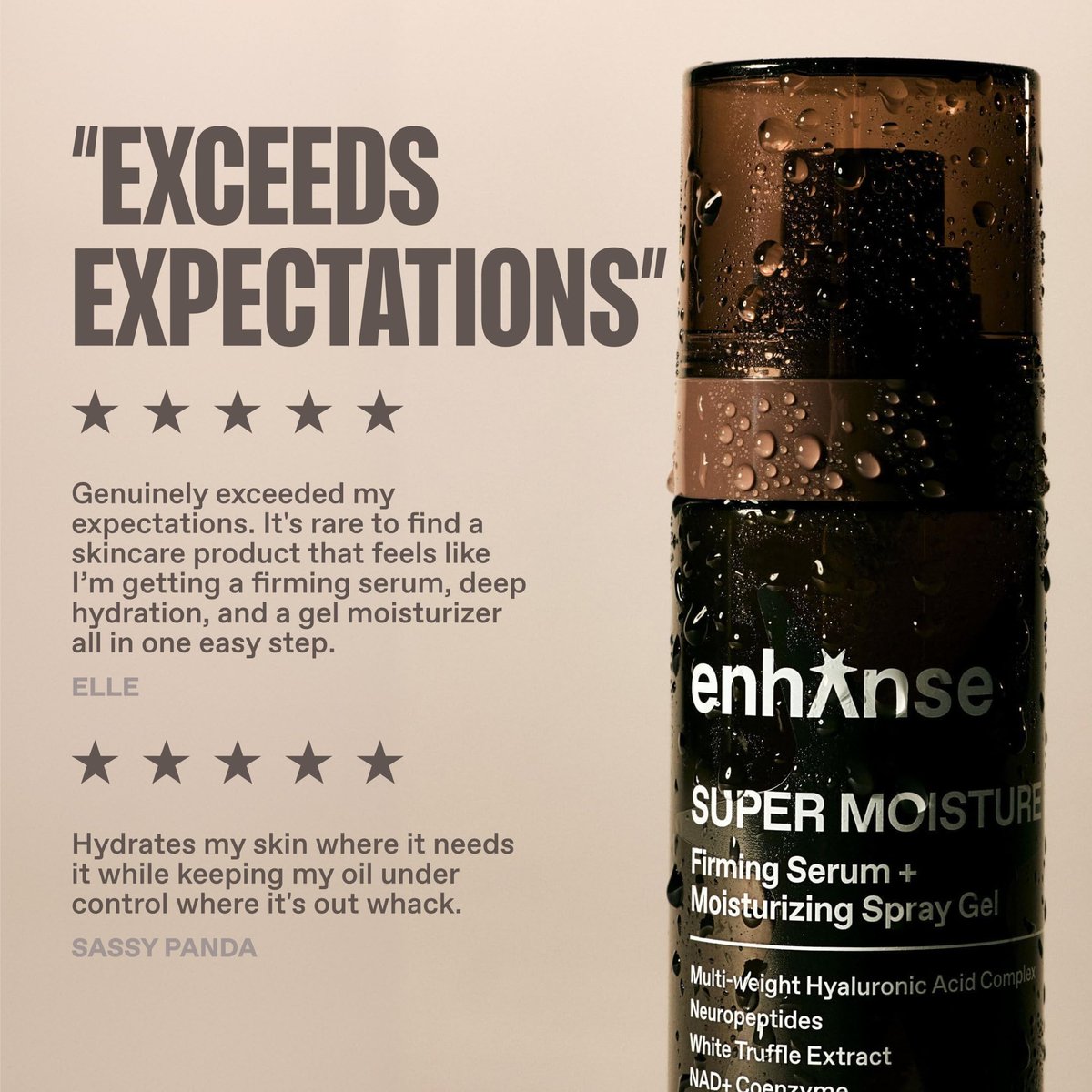 Enhanse Super Moisture 2-in-1 Day to Night Serum & Moisturizer Spray – Hydration & Repair with Hyaluronic Acid, Exosomes & NAD+, for Men, All Skin Types, 100 mL Avelisse