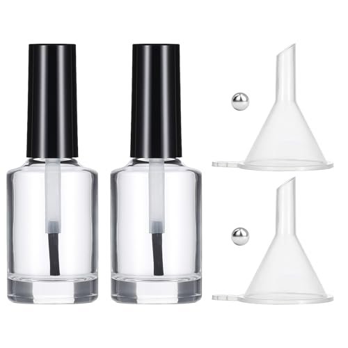 2-Pack Empty Nail Polish Bottles 15ML – Glass Nail Polish Containers with Brush, Funnel & Mixing Balls for DIY Nail Art & Samples