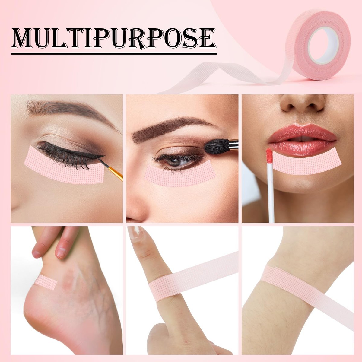 BEVTEE 12 Rolls Lash Tape - Self-Adhesive Eyelash Tape for Extensions & Makeup, Soft Breathable Micropore Tape, 9m per Roll, Pink - görsel 11