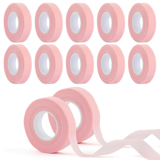BEVTEE 12 Rolls Lash Tape - Self-Adhesive Eyelash Tape for Extensions & Makeup, Soft Breathable Micropore Tape, 9m per Roll, Pink