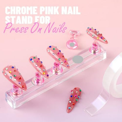 FANDAMEI Nail Art Brushes Kit - Complete Set with Dotting Tools, Rhinestones, Pearls, Charms, Gems, Stickers, and Nail Stand for Press-On Nails