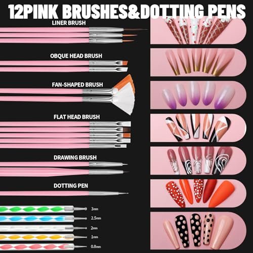 FANDAMEI Nail Art Brushes Kit - Complete Set with Dotting Tools, Rhinestones, Pearls, Charms, Gems, Stickers, and Nail Stand for Press-On Nails - görsel 14
