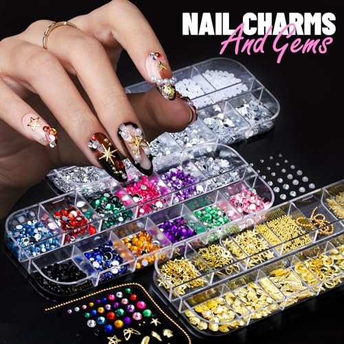FANDAMEI Nail Art Brushes Kit - Complete Set with Dotting Tools, Rhinestones, Pearls, Charms, Gems, Stickers, and Nail Stand for Press-On Nails - görsel 6