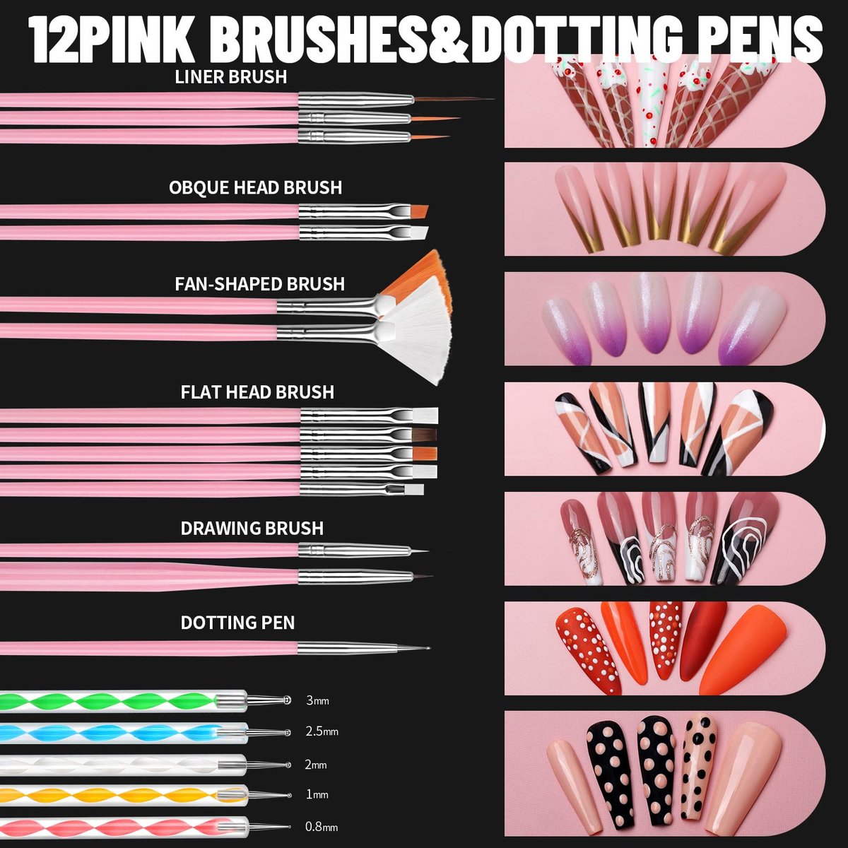 FANDAMEI Nail Art Brushes Kit - Complete Set with Dotting Tools, Rhinestones, Pearls, Charms, Gems, Stickers, and Nail Stand for Press-On Nails - görsel 13