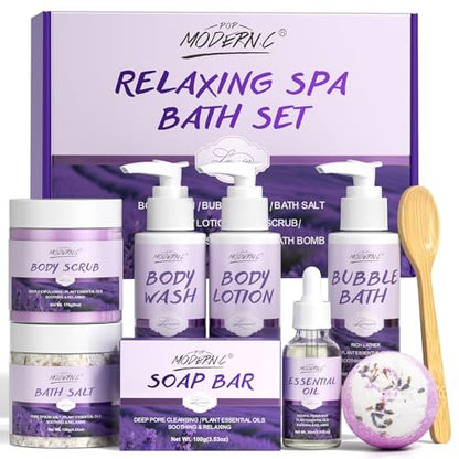Lavender Relaxing Bath Gift Set for Women – 8-Piece Spa Gift Basket with Shea Butter & Essential Oil Avelisse