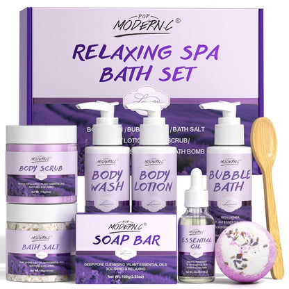Lavender Relaxing Bath Gift Set for Women – 8-Piece Spa Gift Basket with Shea Butter & Essential Oil Avelisse