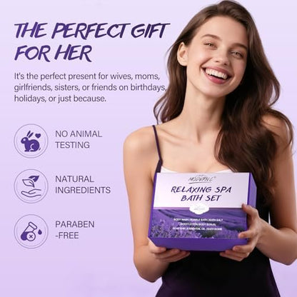 Lavender Relaxing Bath Gift Set for Women – 8-Piece Spa Gift Basket with Shea Butter & Essential Oil Avelisse